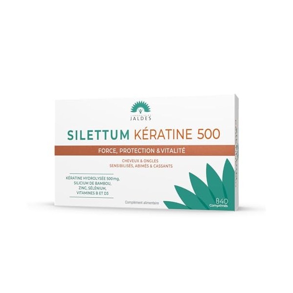 Silettum Kératine 500 Boîte de 40 Comprimés | Protège, Structure et Sublime votre Chevelure | Pour les Cheveux Sur-Sollicités