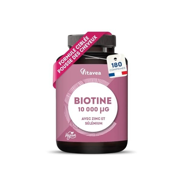 Biotine 10 000µg avec Sélénium & Zinc - Accélère la Pousse des Cheveux & des Ongles - Dosage élevé - Avec Vitamine B8-180 com