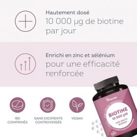 Biotine 10 000µg avec Sélénium & Zinc - Accélère la Pousse des Cheveux & des Ongles - Dosage élevé - Avec Vitamine B8-180 com