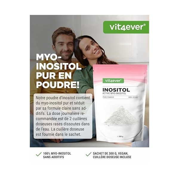 Inositol Pure 300 g - poudre de myo-inositol de haute pureté - goût neutre - 4000 mg par dose journalière - bonne solubilité,