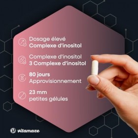 Complexe Inositol 240 Gélules, 2100mg Myo-Inositol + D-Chiro-Inositol avec Vitamine B6, Acide Folique & Chrome. Équilibre Hor...