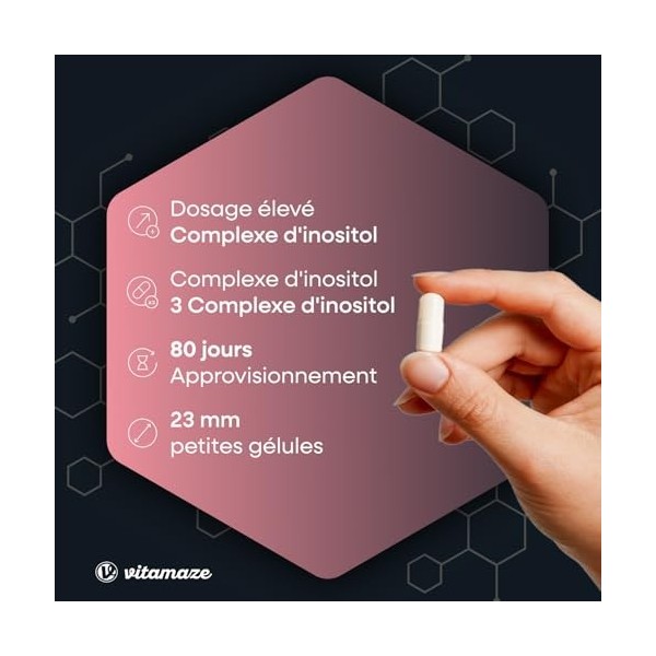 Complexe Inositol 240 Gélules, 2100mg Myo-Inositol + D-Chiro-Inositol avec Vitamine B6, Acide Folique & Chrome. Équilibre Hor...