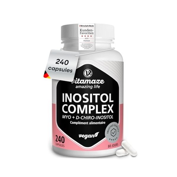 Complexe Inositol 240 Gélules, 2100mg Myo-Inositol + D-Chiro-Inositol avec Vitamine B6, Acide Folique & Chrome. Équilibre Hor...