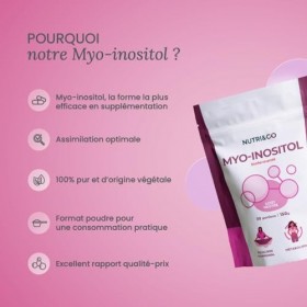 NUTRI & CO Myo-Inositol Pure en poudre 100% Végétal + Vitamine B6 - SOPK, Soutien Hormonal & Métabolique - Format pratique 15