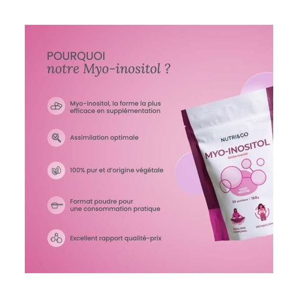 NUTRI & CO Myo-Inositol Pure en poudre 100% Végétal + Vitamine B6 - SOPK, Soutien Hormonal & Métabolique - Format pratique 15