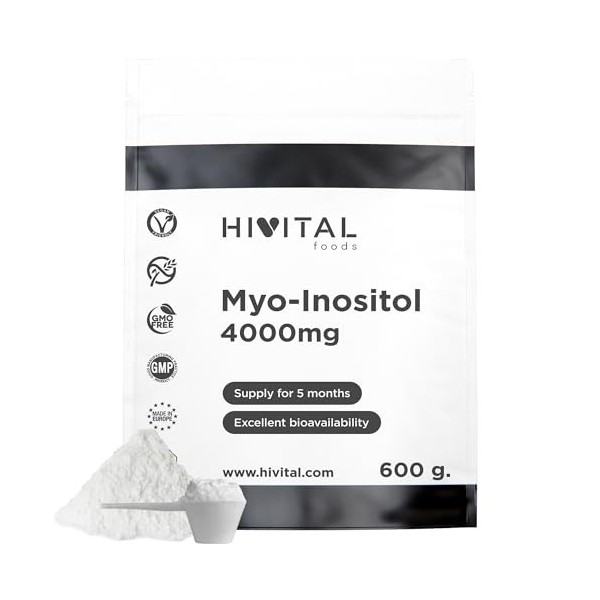 Myo Inositol 4000 mg. Paquet de 600 g. pour 5 mois de traitement. Régulateur hormonal 100% Végétalien. Myo-Inositol pour aide