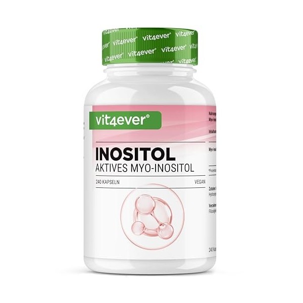 Myo-inositol 1500 mg par jour – 240 gélules véganes à haut dosage – Inositol pur, composant important du métabolisme cellulai