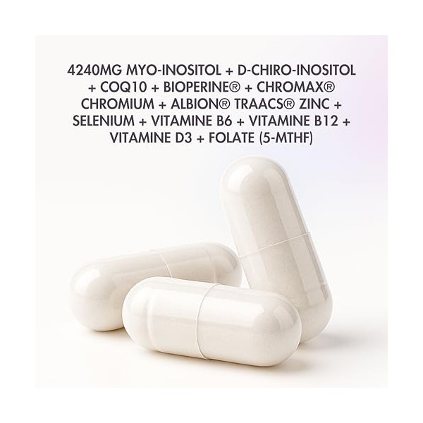 Inositol 4240mg – Myo Inositol et D-Chiro – avec CoQ10, BioPerine®, Chrome Chromax®, Zinc Albion® TRAACS®, Sélénium, Folate,