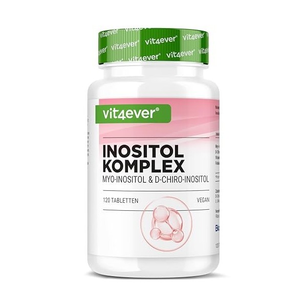 vit4ever Comprimés Inositol 120 Pièces - Myo & D-Chiro dans un ratio optimal - Avec 400 µg d’Acide Folique & 1,4 mg de Vitami