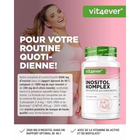 vit4ever Comprimés Inositol 120 Pièces - Myo & D-Chiro dans un ratio optimal - Avec 400 µg d’Acide Folique & 1,4 mg de Vitami