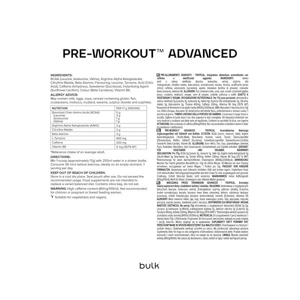 Bulk Pre Workout Advanced, Tropical, 500 g, 29 Portions