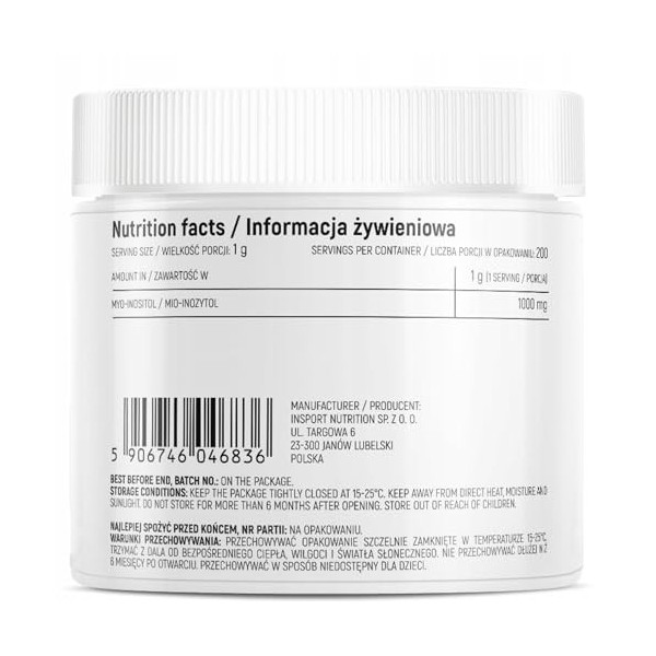 Inositol 200g Myo-Inositol Poudre Pure | Vitamine B8 Naturelle pour l’Humeur, la Mémoire, le Bien-être Mental, le Cerveau | I