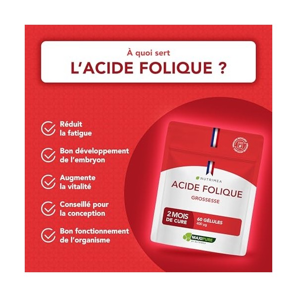 ACIDE FOLIQUE – Vitamine B9 – Assimilation Supérieure – Complément Pour Femme Enceinte – Réduit la Fatigue – 60 Gélules Vegan
