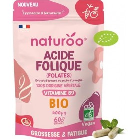 Acide Folique - Folates Bio Vitamine B9 - Végétal & biologique - 60 Gélules Vegan 2 mois - Grossesse, Fatigue, Immunité, 