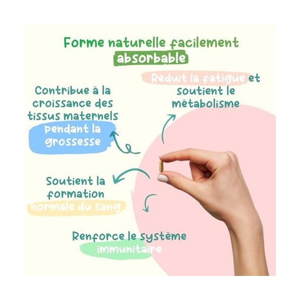 Acide Folique - Folates Bio Vitamine B9 - Végétal & biologique - 60 Gélules Vegan 2 mois - Grossesse, Fatigue, Immunité,