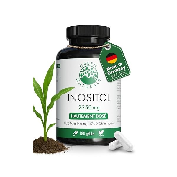 Green Naturals® Inositol – Hautement dosé 2 250 mg avec ratio 90:10 myo-inositol & D-chiro-inositol – Issu de fermentation 