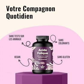 Acide Folique Hautement Dosé - 400 Comprimés - Vitamine Grossesse - Vitamine B9 Acide Folique - Vegan & Produit en Allemagne 