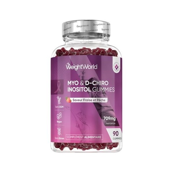 Myo Inositol D Chiro Inositol Gummies + Acide Folique, Zinc, Vitamine B6, D3, B12, Chrome, Canneberge 90 Gommes Vegan - Selon