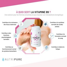 Nutripure | Vitamine B9 Quatrefolic® 400µg | Acide Folique Bioactif 5-MTHF | Grossesse & Conception | Réduction Fatigue & Imm