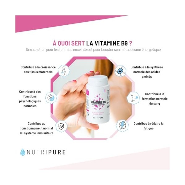 Nutripure | Vitamine B9 Quatrefolic® 400µg | Acide Folique Bioactif 5-MTHF | Grossesse & Conception | Réduction Fatigue & Imm