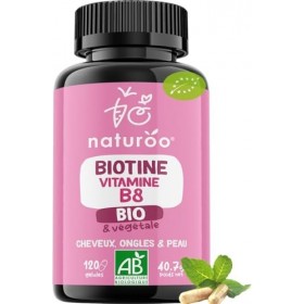 Biotine Vitamine B8 BIO - Végétale & biologique - 120 Gélules Vegan 4 mois - Cheveux, Peau, Ongles, Système Nerveux - Haute