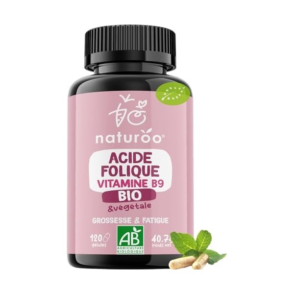 Acide Folique - Folates Bio Vitamine B9 - Végétal & biologique - 120 Gélules Vegan 4 mois - Grossesse, Fatigue, Immunité,