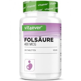 Acide Folique 400µg - 365 comprimés en format pratique de 12 mois - Vitamine B9 pour le désir denfant & la grossesse - Haute