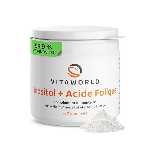 Inositol + acide folique – 4,8 g de myo-inositol et 800 µg dacide folique par jour 200 g de poudre végétalienne – sans add