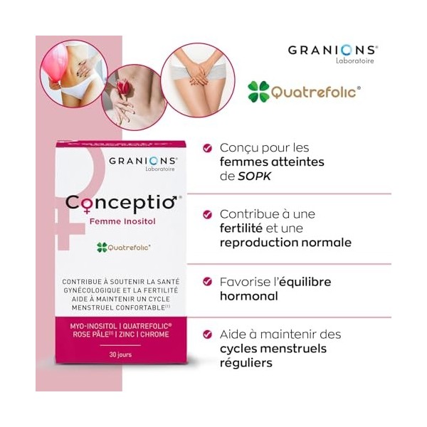 Conceptio Femme INOSITOL - MYO Inositol - Femmes Atteintes SOPK - Fertilité Femme - Acide Folique Grossesse - Vitamine D, B12...