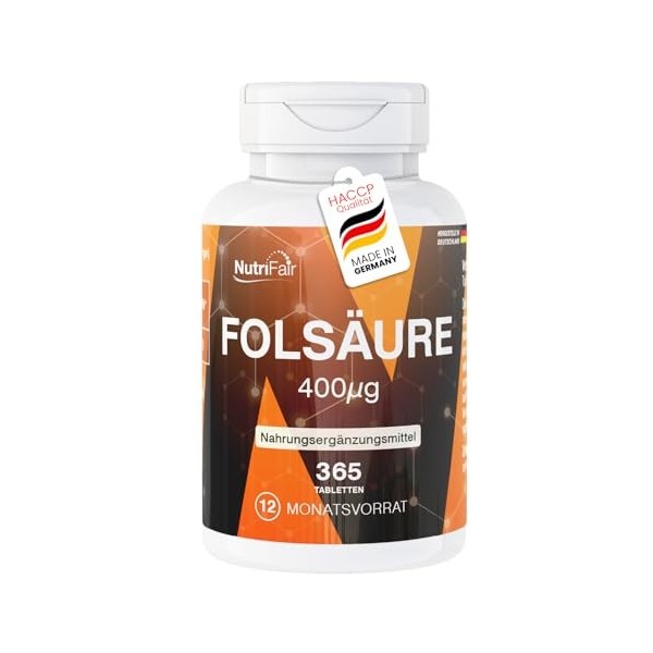 Acide folique 400μg - 365 comprimés - Fertilité et grossesse - Hautement dosé - 100% végétalien - Fabrication et contrôle en 