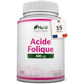 Acide Folique 400 µg – 450 Micro Comprimés Végétaliens – Cure de 15 Mois – Vitamine B9 Folate pour Femmes Enceintes – Supplém