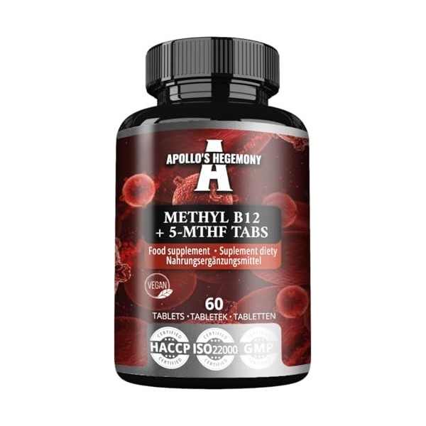 Methyl B12 + 5-MTHF 300 mcg - Vitamine B12 et acide folique - 60 comprimés végétaliens - Soutien à lénergie et au bien-être