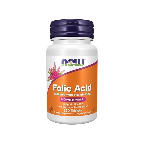 NOW Foods Acide folique 800 mcg Tabs lot de 2 