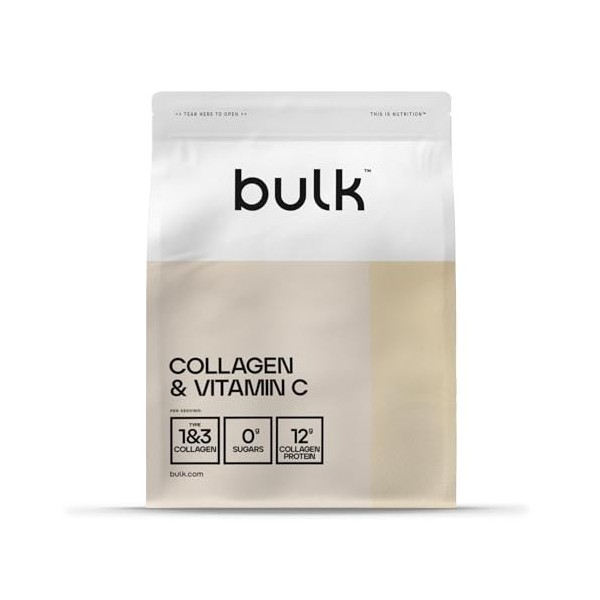 Bulk Collagène et Vitamine C en Poudre, 12 000 mg par portion, peptides de collagène hydrolysé, type 1 et type 3, Peptides de...