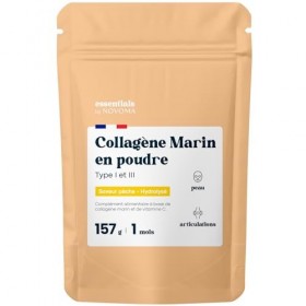 Collagene Marin Poudre Type 1 et 3, Saveur Pêche, Peptides Hydrolysés 2000 DA, Peau Hydratée & Articulations Souples, Sachet 