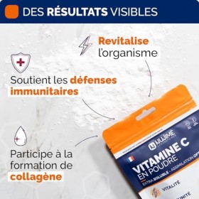 Vitamine C pure en poudre | 1 000mg par dose | Poudre ultra fine, solubilité instantanée | 100% acide L-ascorbique | Immunité...