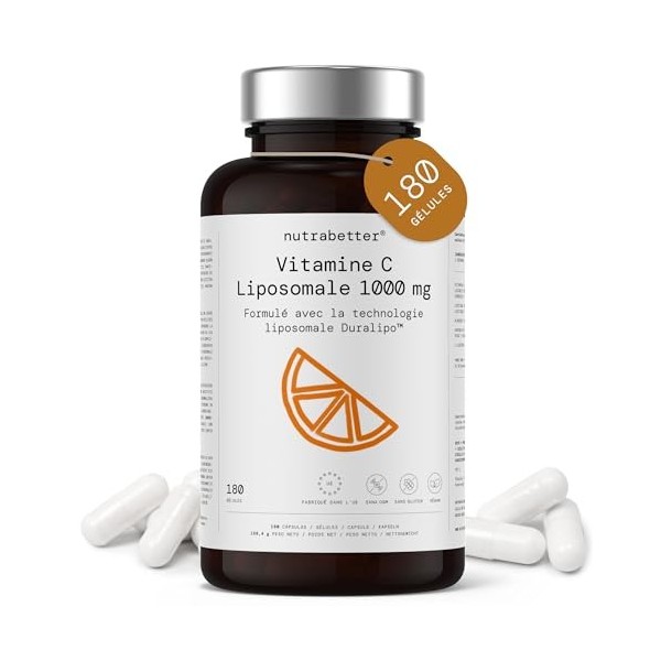 Vitamine C Liposomale 1000mg | 180 Gélules Végétales | Forme Liposomale à Haute Absorption | Contribue au Fonctionnement Norm