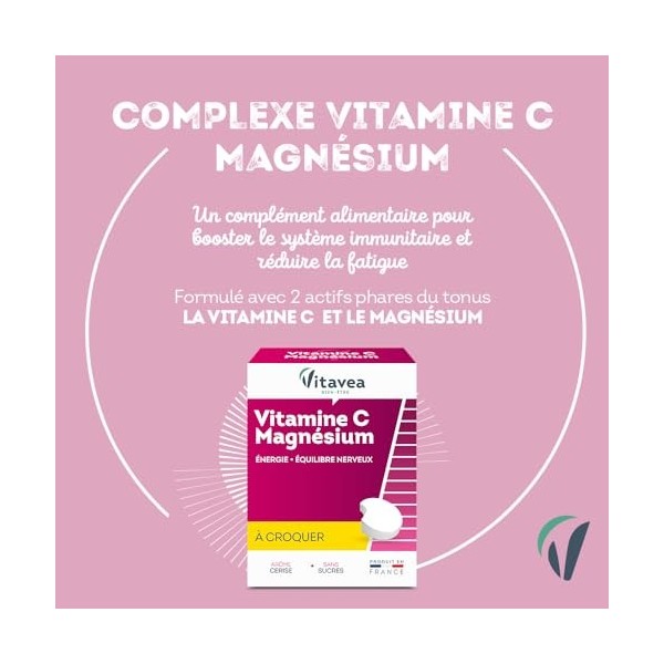 Vitavea - Complément Alimentaire Vitamine C + Magnésium - Duo Tonus - Triple action - Energie, Immunité, Détente - 28 comprim...