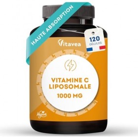 Vitamine C Liposomale 1000mg Haute Absorption - 120 Gélules Vegan - Antioxydant, Anti-Fatigue, Immunité Adulte - Fabriqué en 