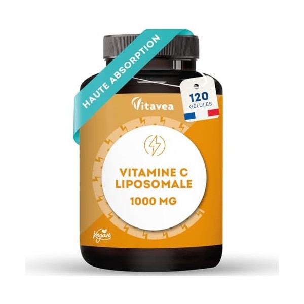Vitamine C Liposomale 1000mg Haute Absorption - 120 Gélules Vegan - Antioxydant, Anti-Fatigue, Immunité Adulte - Fabriqué en 
