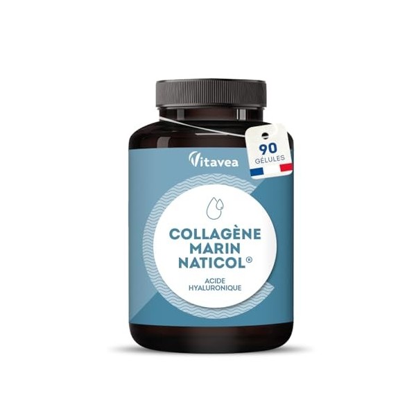 Collagène Marin Breveté Naticol® 800 mg + Acide Hyaluronique & Vitamine C - 1 mois - Peau, Os & Cartilages - 90 Gélules - San...