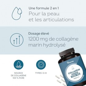 Collagène Marin Hydrolysé 1200 mg - Source de Collagène 100% Pure, Types I & III - 120 gélules - Peptides de Collagène Hydrol