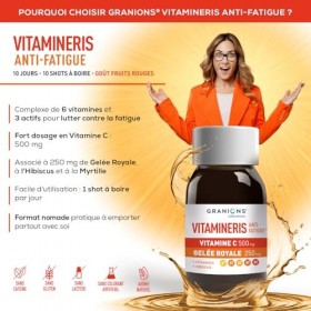 GRANIONS | Vitamineris Shot Anti Fatigue - Vitamine C + Gelee Royale + Hibiscus - Vitamine C Anti Fatigue Puissant - 6 Vitami