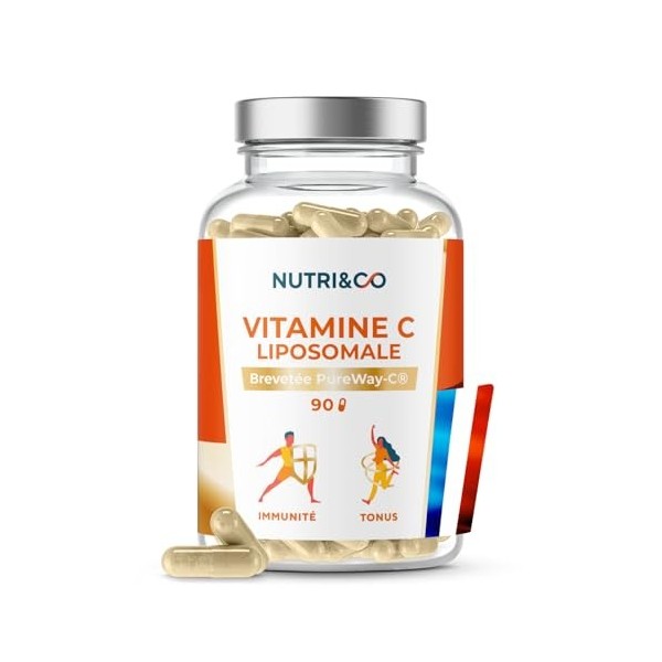 NUTRI & CO Vitamine C Liposomale PureWay-C® 1000mg & Bioflavonoïdes - Haute Biodisponibilité - 30 jours - 90 gélules Vegan - 