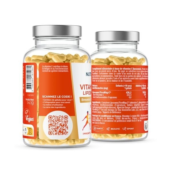 NUTRI & CO Vitamine C Liposomale PureWay-C® 1000mg & Bioflavonoïdes - Haute Biodisponibilité - 30 jours - 90 gélules Vegan - 