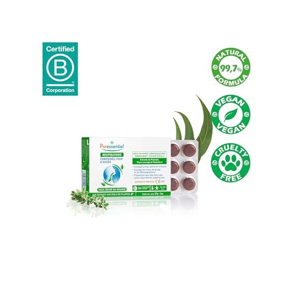 Puressentiel - Respiratoire - Comprimés Toux à Sucer - Soulage les Maux de Gorge et Prévient des Infections des Voies Respira