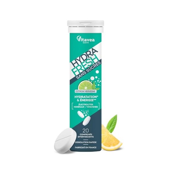 HydraFresh - Pastilles hydratation Effervescentes - Magnésium, Électrolytes, Calcium, Vitamines C et B - Complément alimentai...