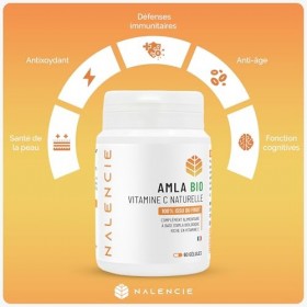 AMLA BIO - Vitamine C naturelle - 5x Plus Concentrée que l’Acérola - 60 Gélules Végétales – Réduction de la Fatigue - Sans Su