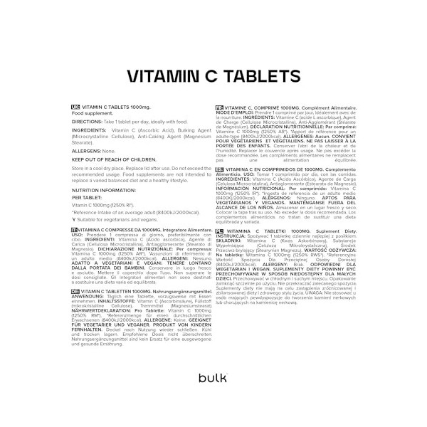 Bulk Comprimés de vitamine C, 1000 mg, paquet de 90, lemballage peut varier