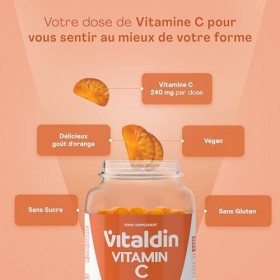 VITALDIN Gummies Vitamine C – 240 mg par dose – Enfants et adultes – Renforce l’immunité et réduit la fatigue – Véganes, sans
